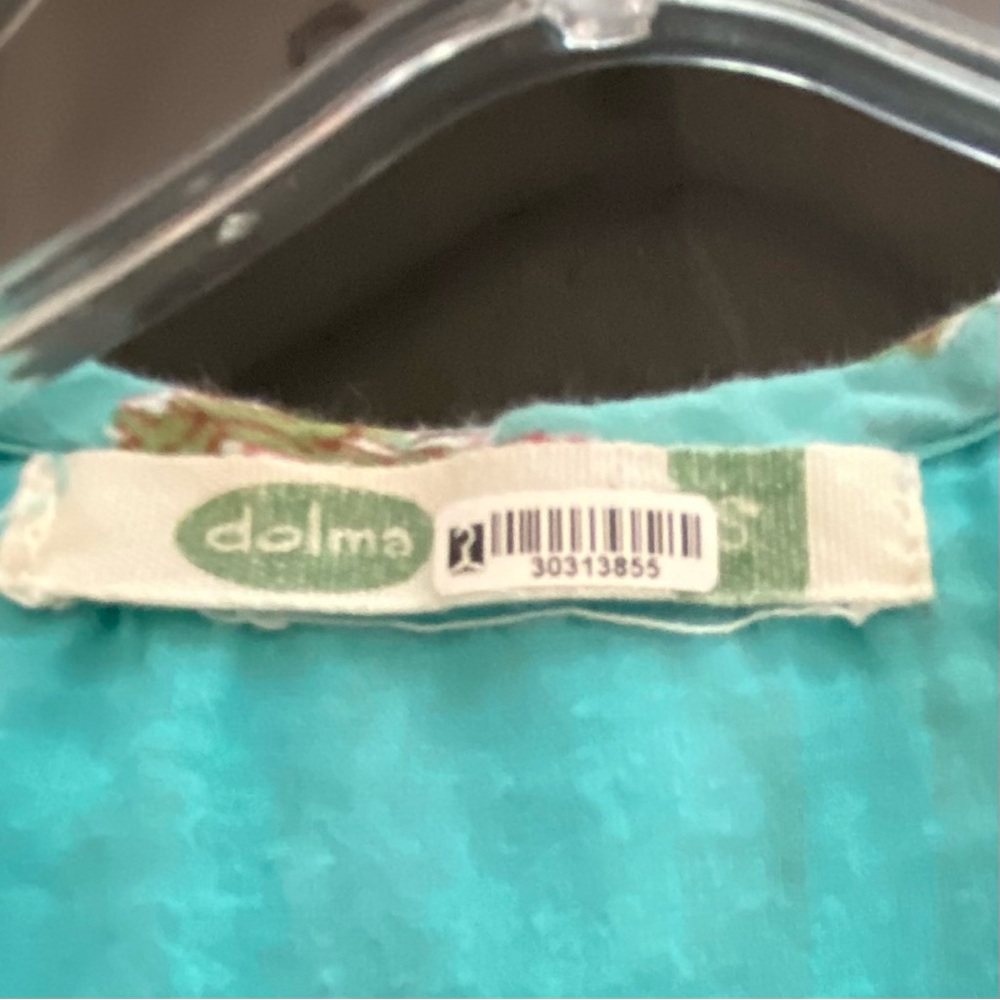 Dolma Floral Aqua Cotton Midi V neck Dress EUC - Picture 7 of 11
